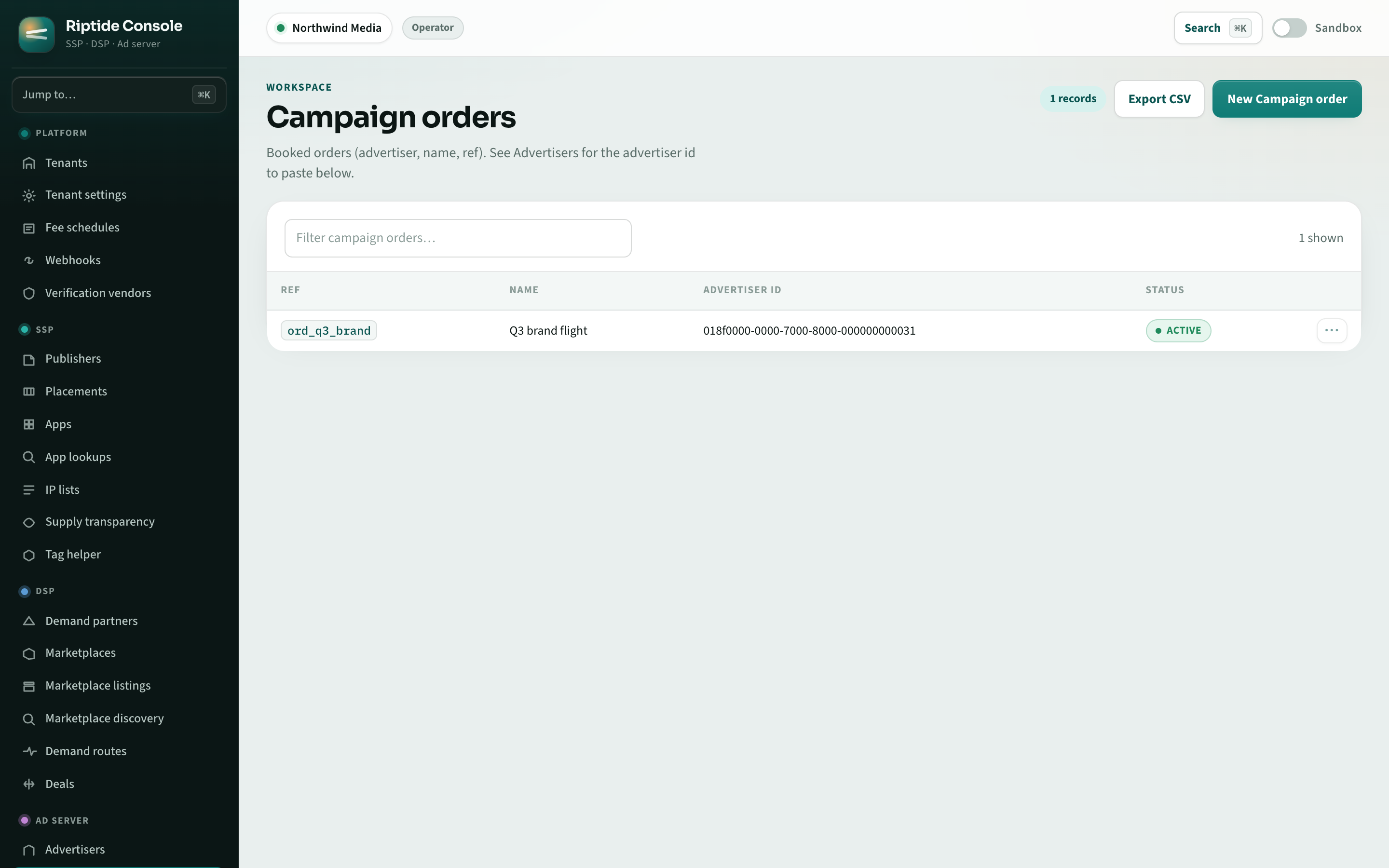 Riptide Console campaign orders for booked flights